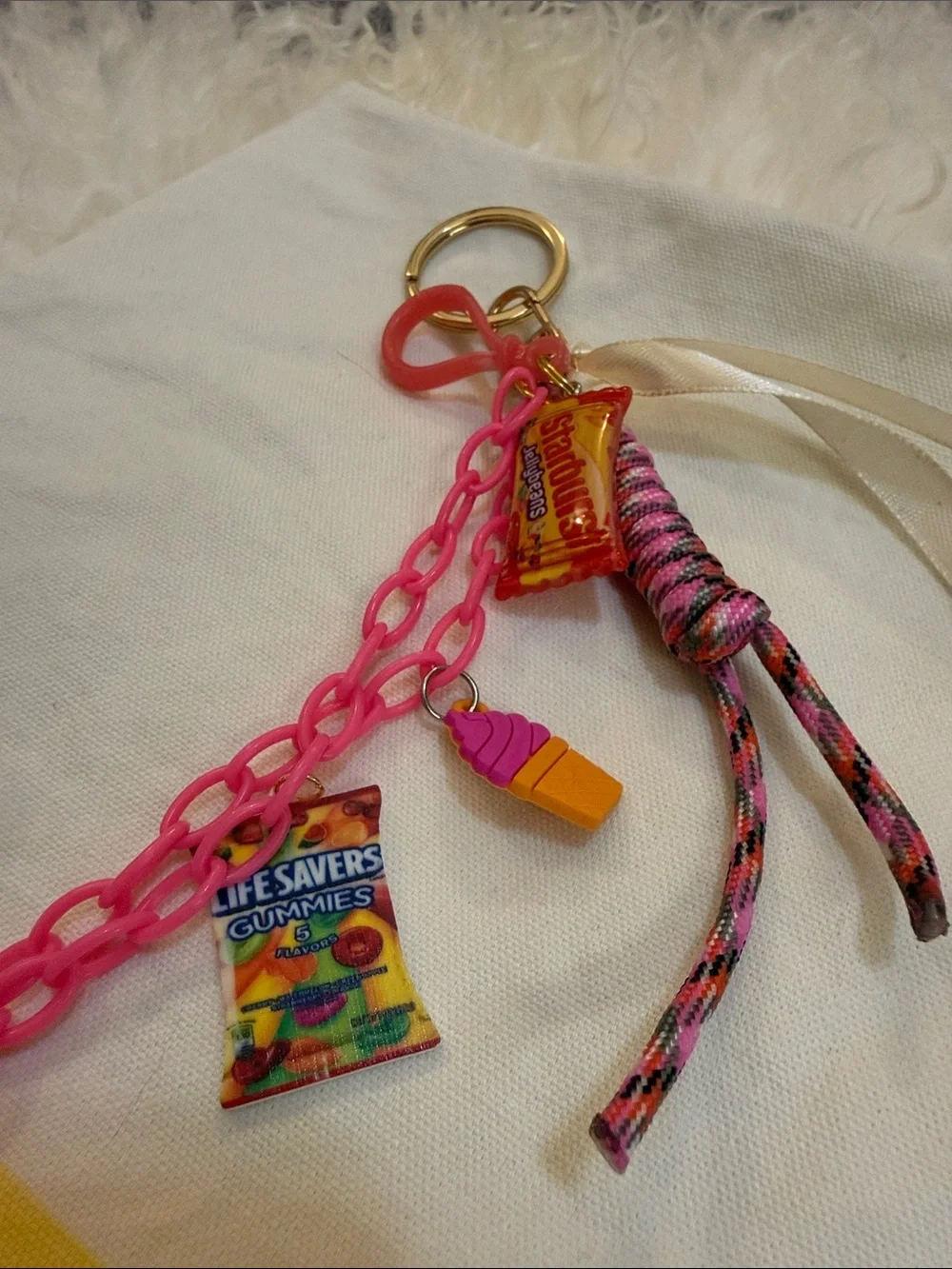 Pink Chain Keyring Charm with Candy Dangles